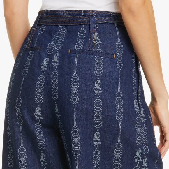 Tory Burch Gemini Jeans Jacquard Blue Denim Wide Leg Trousers 6 NWT (Orig. $355) - Picture 3 of 10